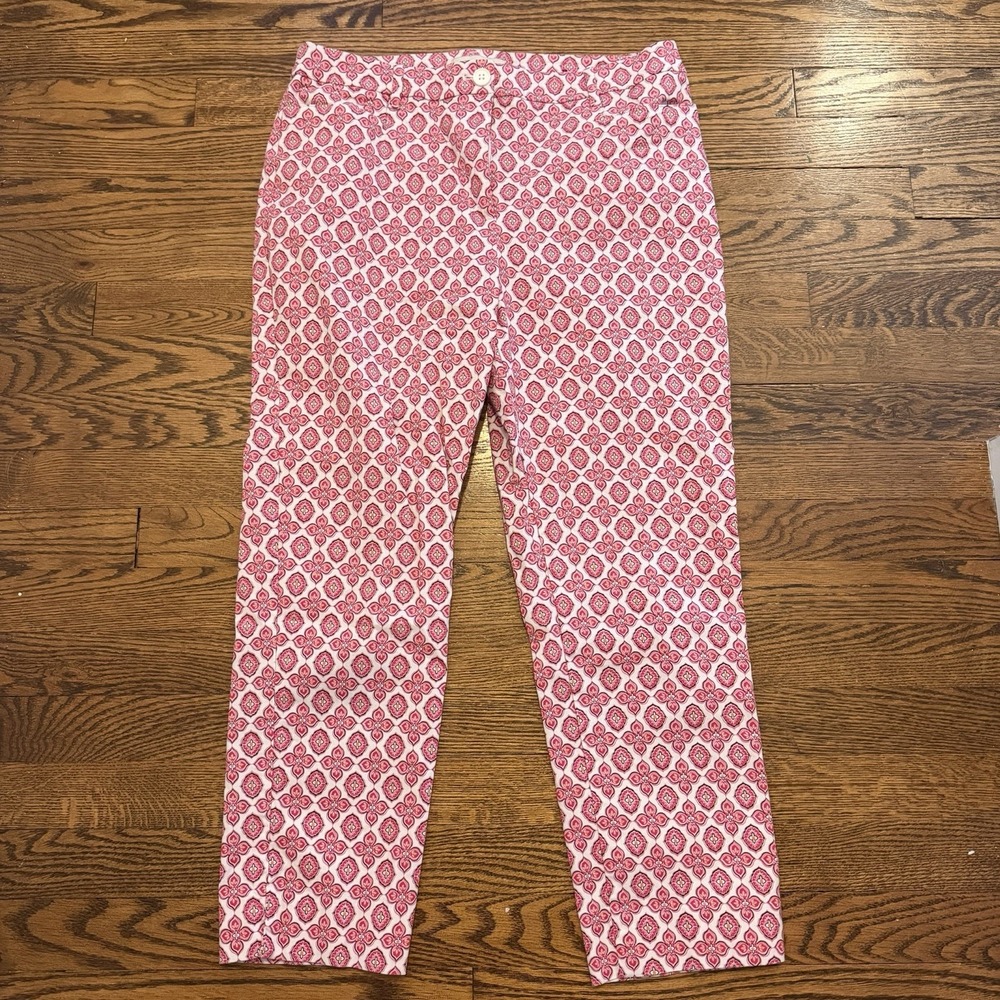 Talbots Pants Woman Size 12 Heritage Floral Print Ankle Length Pink Geometric